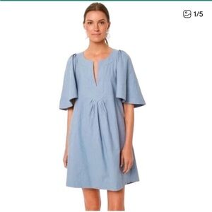 Pomander Place Finley Flutter Sleeve Cotton Relaxed Pocket Dress Blue